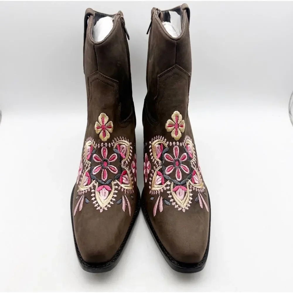 Diba True Women Cains Ville Western Bootie Size 11 M Brown Pink Leather NWOB